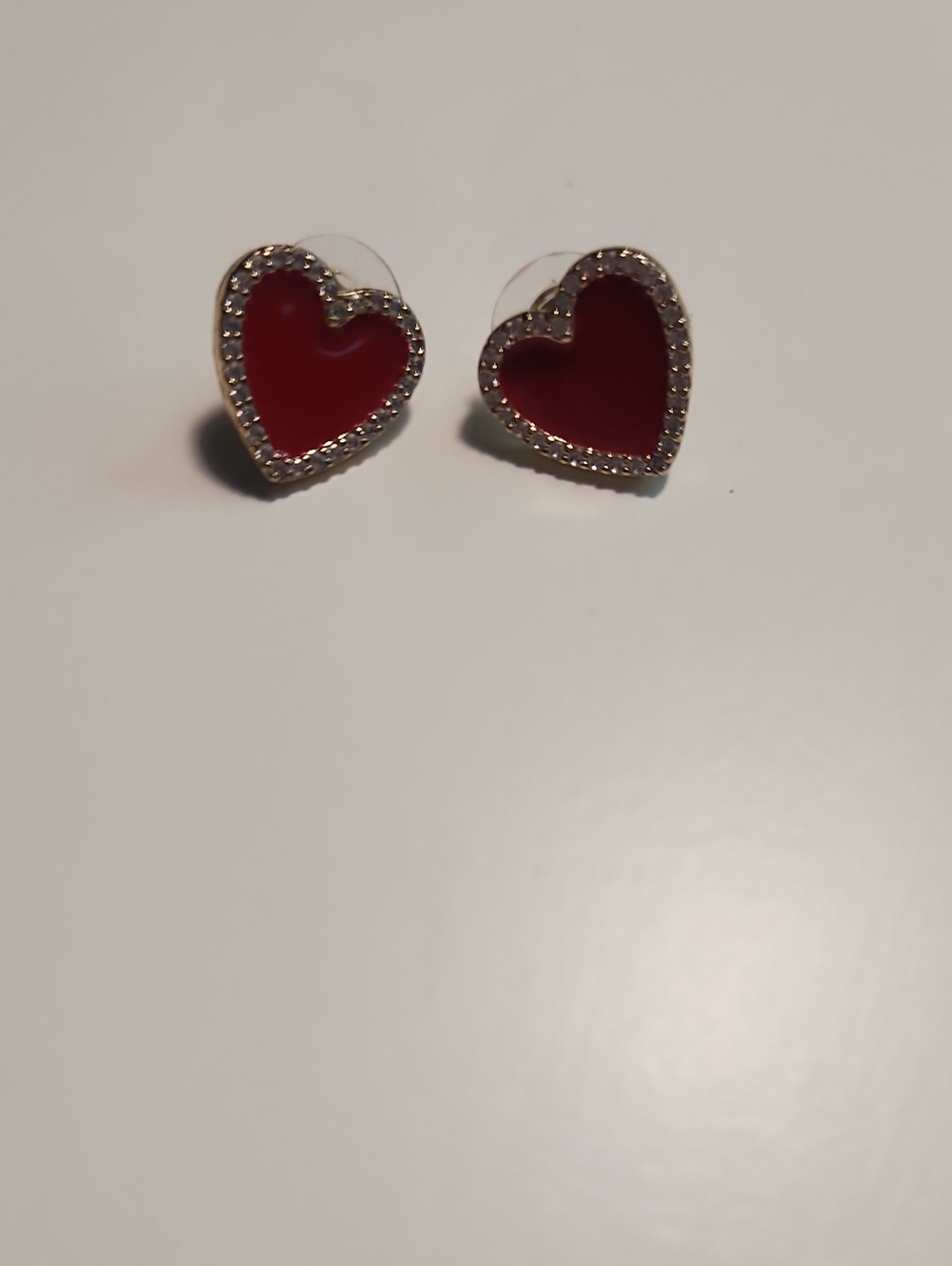 Red Heart Stud Earrings with Crystal Halo - Women Jewelry